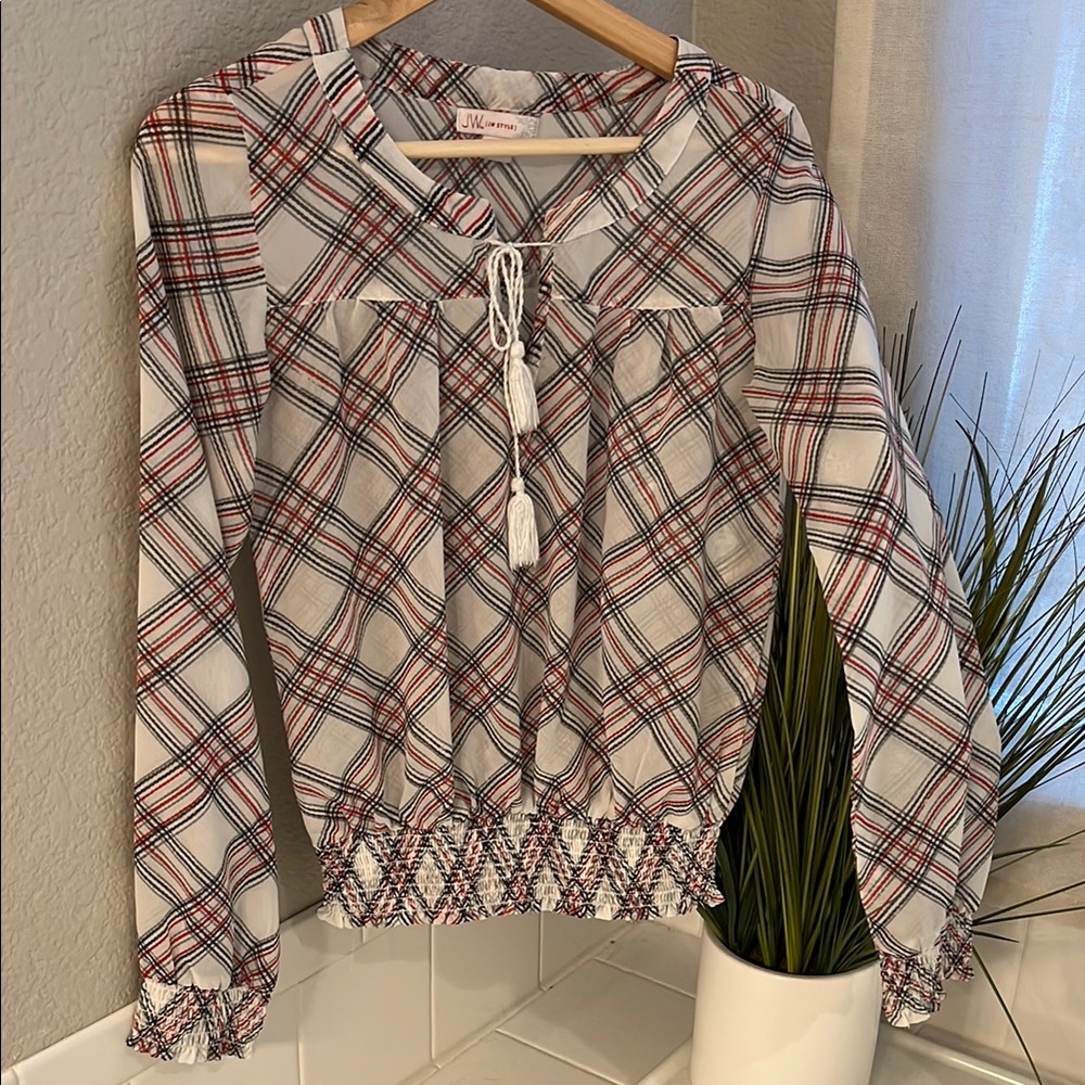 White and Red Plaid Blouse
